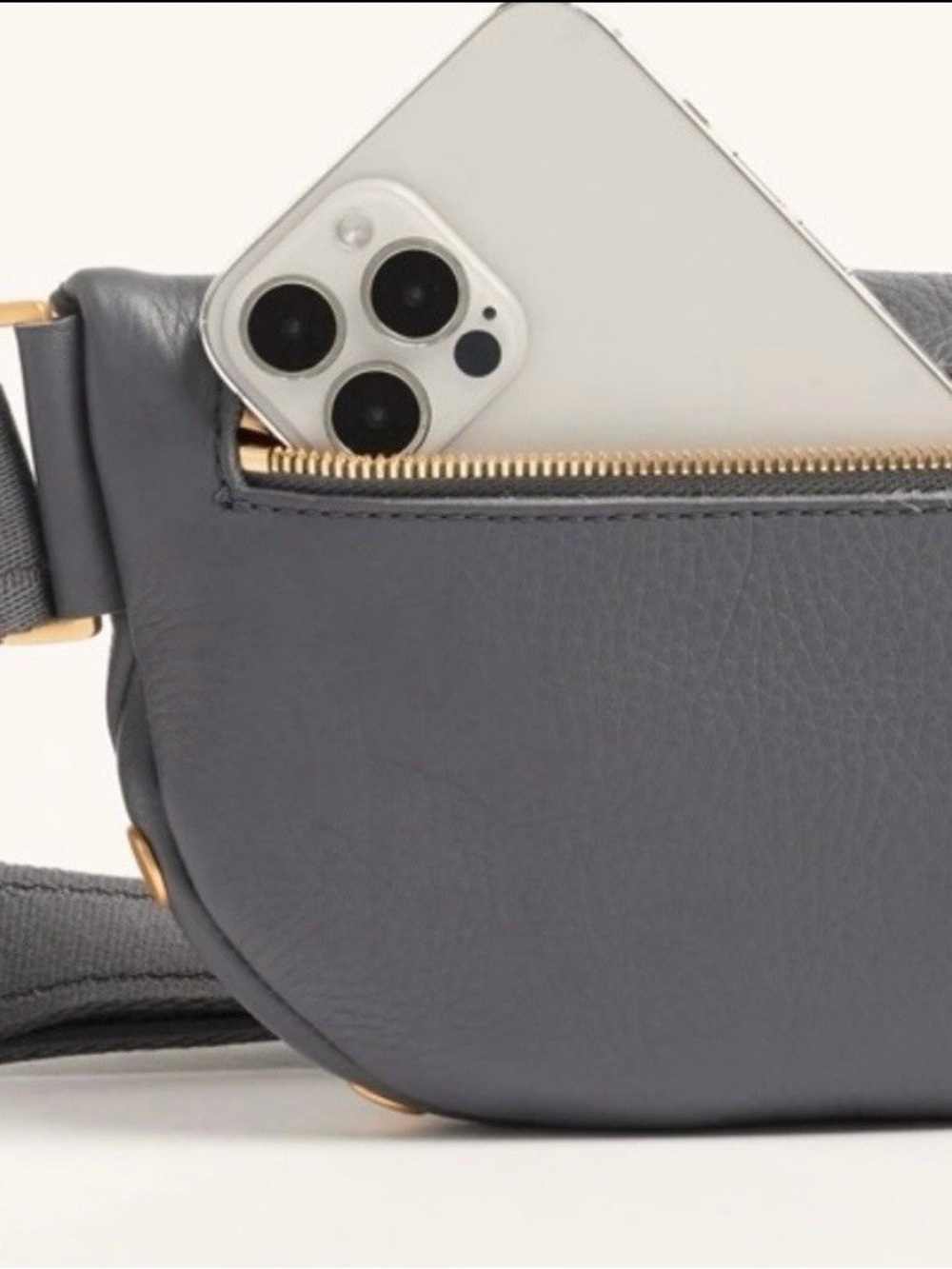 🆕 ✨HAMMITT Charles Medium Sonnet Grey Leather Brushed Gold Crossbody Bag - Picture 2 of 11